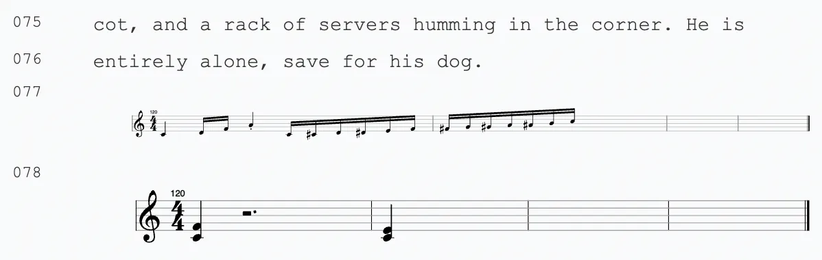 Music applied as inline notation within the script